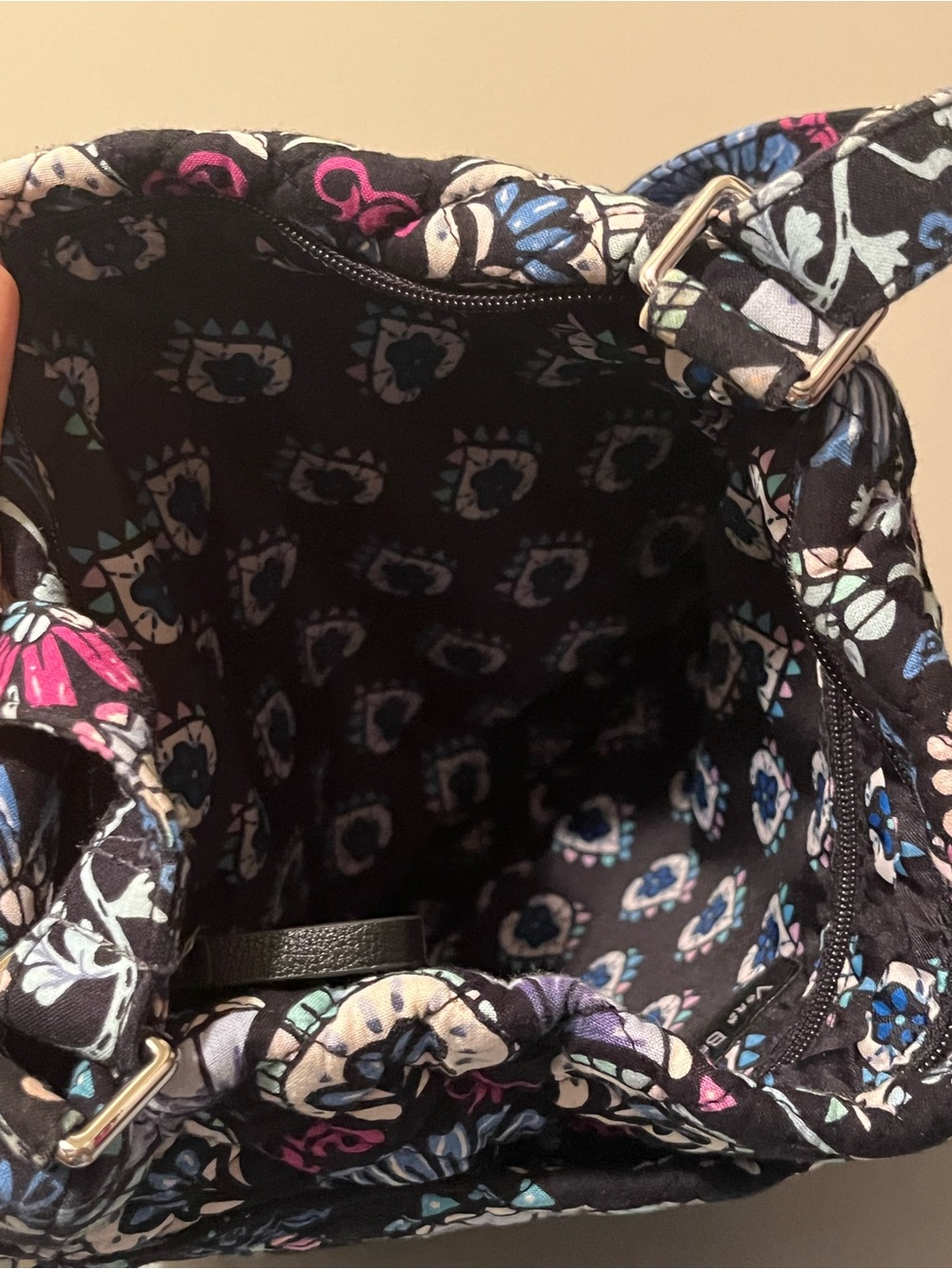 Vera Bradley Black Floral Quilted Shoulder Bag with Pink, Blue & Cream Accents - Picture 5 of 8